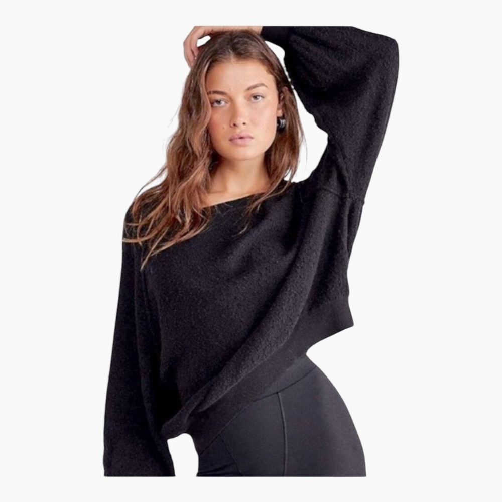 Free People Found My Friend Pullover Textured Cotton Sweater in Black Women's M